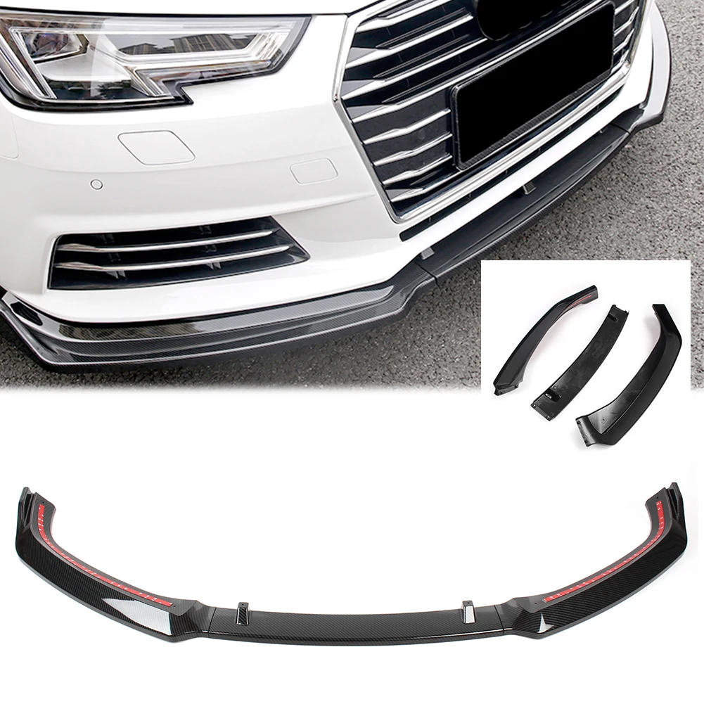 For Audi A4 Sedan 2017 2018 Aggressive Model Carbon Fiber ABS Car Front Bumper Lip Spoiler Kit Cover Trim Guard