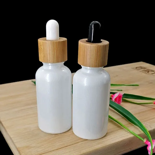 30ml pearl white  dropper bottle with bamboo lid essential oil emulsion