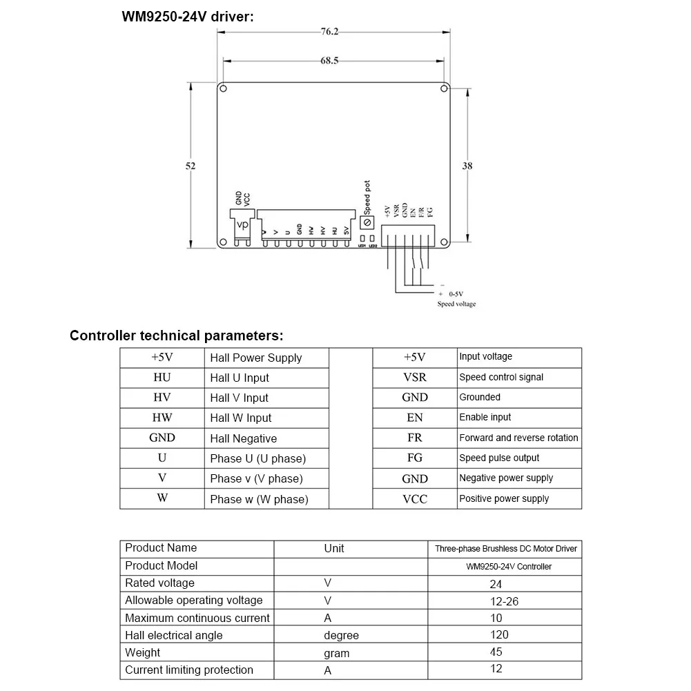 24VDC-250W Brushless DC 120 ° เซ็นเซอร์ Hall สูงสุดความเร็ว32000RPM สำหรับ WM7060-24V WM9250-24V WM9290-24V