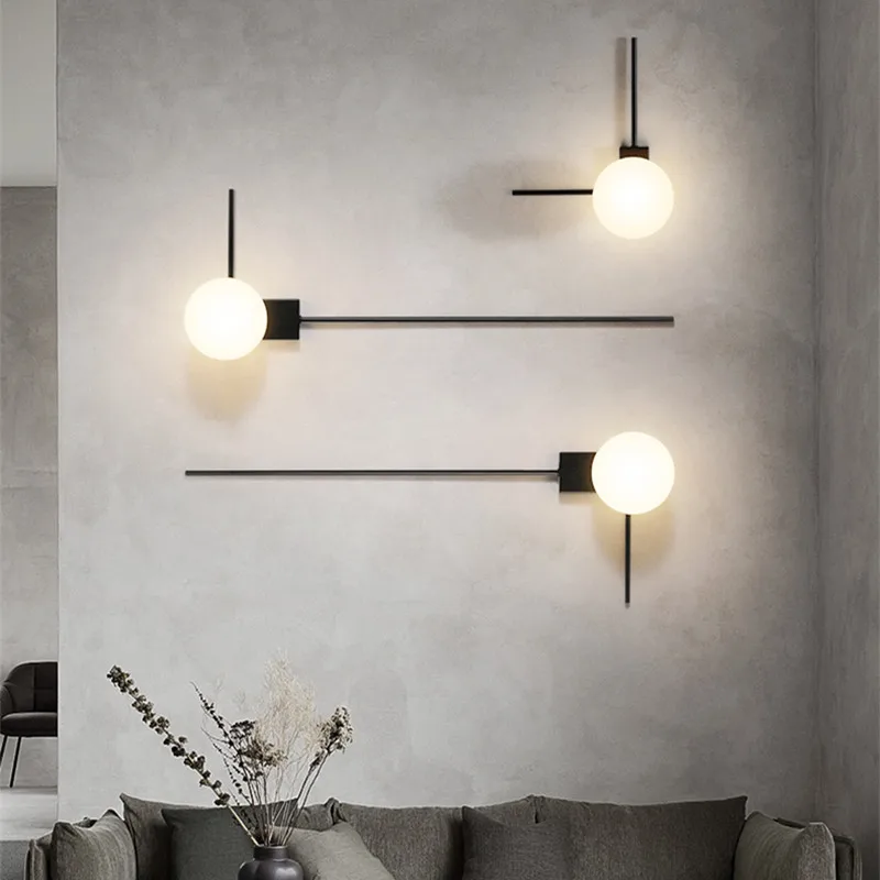 

Nordic White glass wall lamp Metal Minimalist geometric light Art Line Design Living Room Bathroom kitchen restaurant wall light