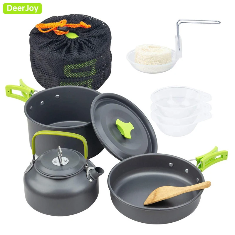 

Camping Cookware Set Aluminum Outdoor Folding Cookset Camping Teapot and Pans Set Equipment with Mesh Set Bag for Backpacking