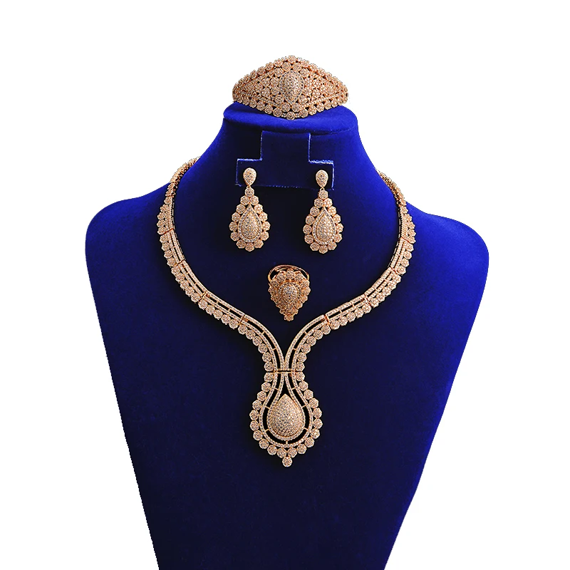 Hadiyana Elegant CZ Bride Wedding Jewelry Sets for Women Luxury Cubic Ziconia 4pcs Set Vintage Bridesmaid Accessories TZ8021