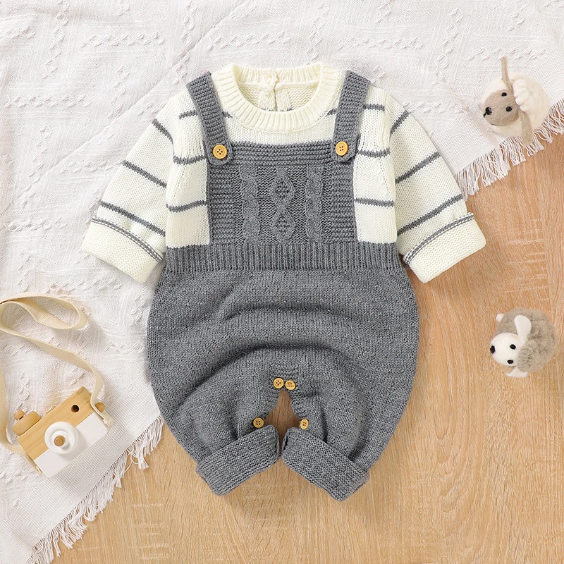 Baby Strampler Strick Solide Neugeborenen Mädchen Overall Outfits Langarm Herbst Kleinkind Infant Jungen Kleidung Mode Schlinge Playsuits