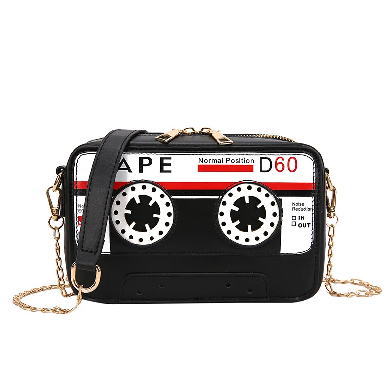 Women Retro Cassette Shoulder Bag Tape Shaped Recorder Crossbody Purse Elegant Banquet Evening Handbag for Girls