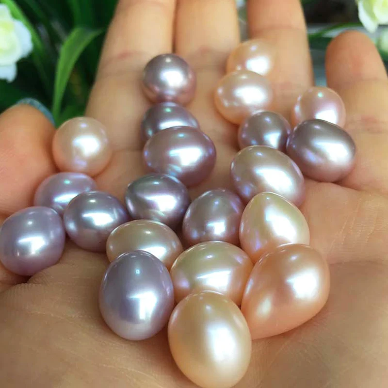 Genuine Rice Shape Freshwater Pearls 3A Quality Loose Beads Half Drilled Drop Pearl White Pink Purple  for Jewelry Making