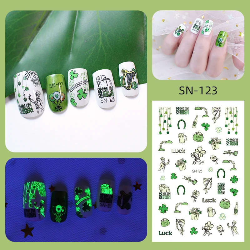 Autocollants et décalcomanies pour ongles, motif floral, arbre vert, saint kk, DIY, 1 pièce