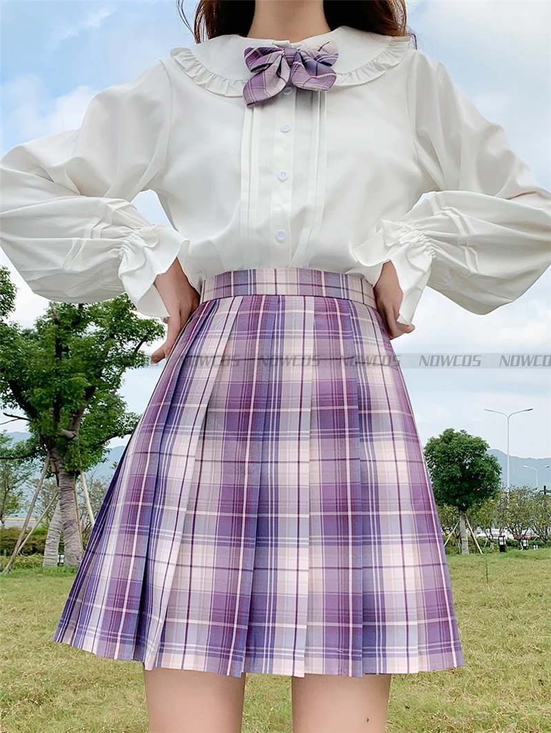 [Pansy book] Girls Short / Long Sleeve High Waist Pleated Skirts Plaid Skirts Women Dress For JK School Uniform Students Clothes