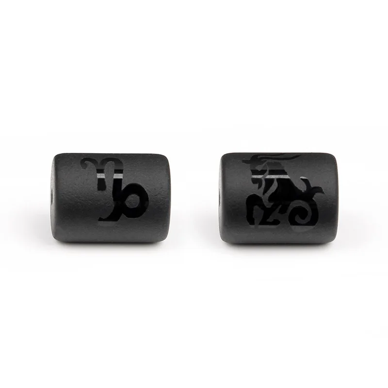 12 Zodiac Beads Charms Matte Black Onyx Constellation Beads Cylinder Pendant For DIY Making Jewelry Findings Bracelets Neckalces
