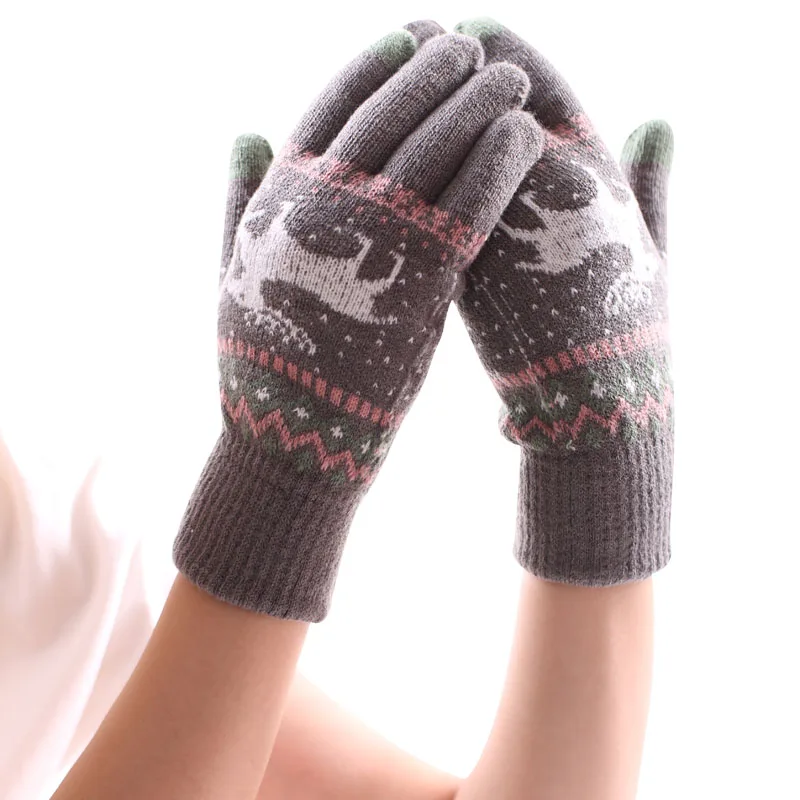 Unisex winter knitted woolen warm gloves plus velvet thickening student office driving and riding outdoor