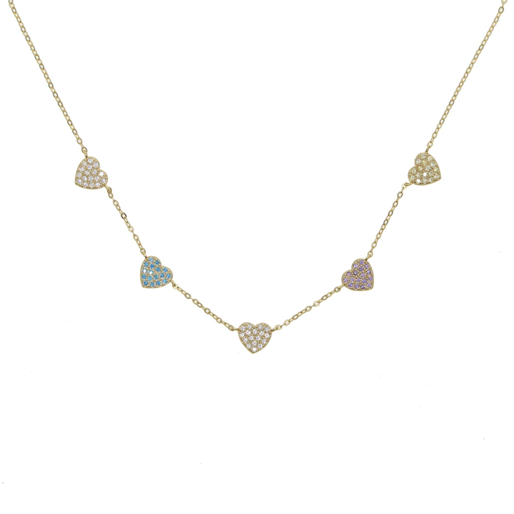 

Vermail Heart necklace 100% 925 sterling silver pastel colorful cz heart charm Collar Choker Fine silver jewelry