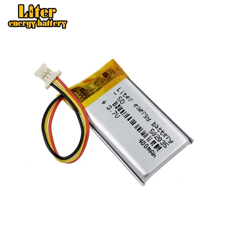 1.0MM 3pin connector 502035 400mah 3.7v 1S model, DVR car recorder  high-temperature li-po polymer rechargeable lithium battery