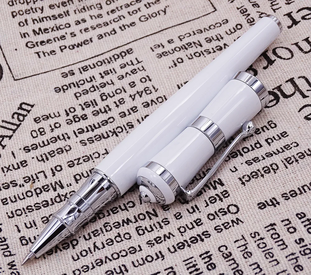 Fuliwen 2051 Metal Rollerball Pen, Fresh Fashion Style Fine Point 0.5mm Beautiful White for Office Home School, Men and Women