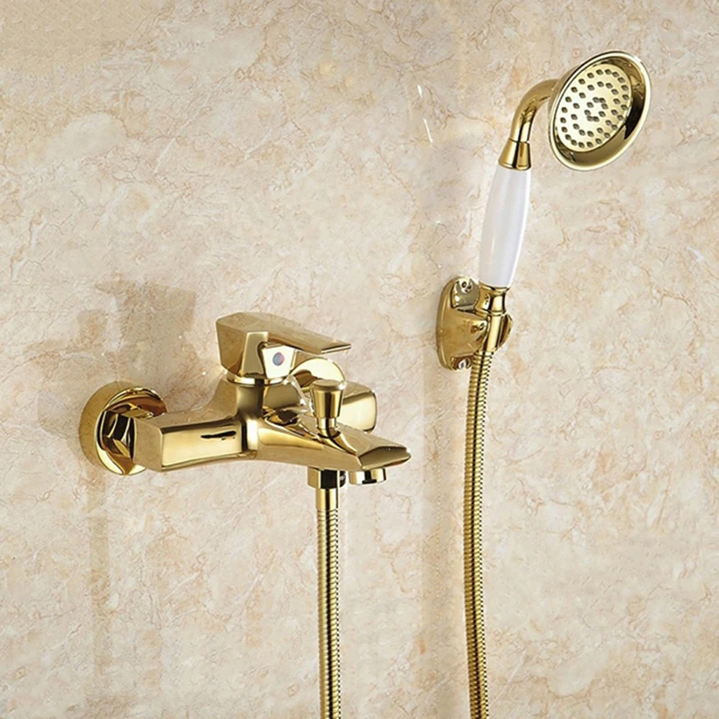 

MTTUZK Wall Mounted Solid Brass Gold Plated Bathtub Faucet With Hand Shower Bathroom Hot Cold Bath Shower Faucets Torneiras