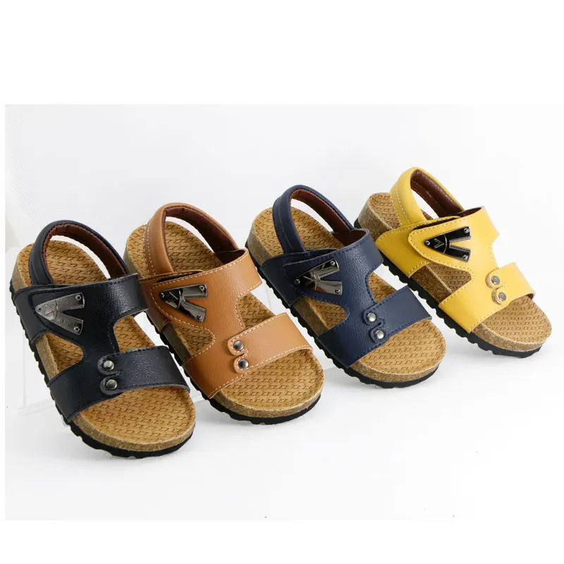 Children Summer Boys Sandals Soft PU Leather Flat Heels Toddler Kids Cork Comfortable Casual Shoes Male Teenagers  1-3-12 Years