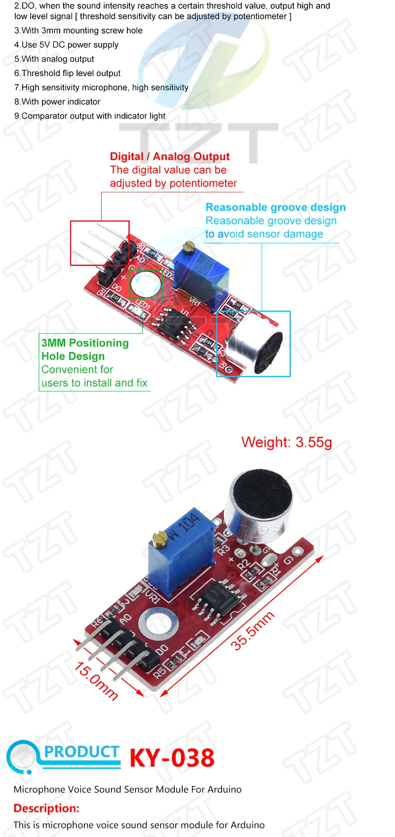 Für Arduino 45 Arten von Sensoren Digitaler Temperatur-Feuchtigkeits-RGB-LED-Boden-Buzzer-Ton-Ultraschall-Regentropfen-Sensormodul DHT11 – Detail 30