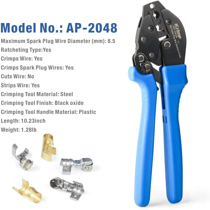 IWISS AP-2048 Crimping pliers Ratcheting Spark Plug Connector Crimper for Ignition Cable and Spark plug wires Max Diameter 8.5mm