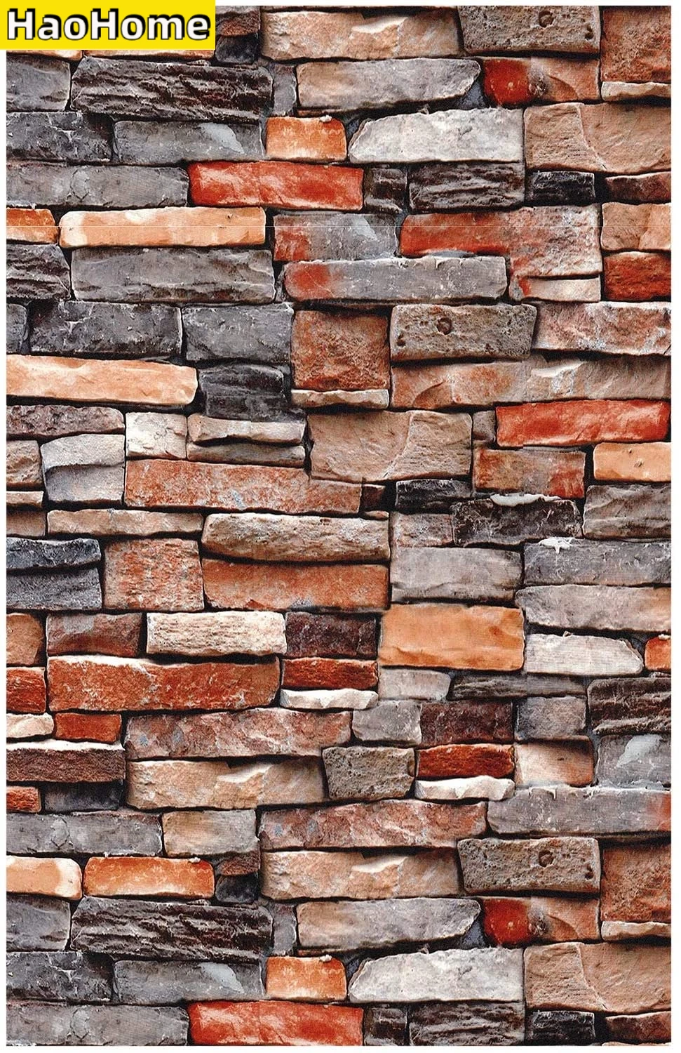 HaoHome Self Adhesive Faux Brick Wallpaper Red Multi Rust Stone Wallpaper Murals Home Kitchen Bathroom Decoration