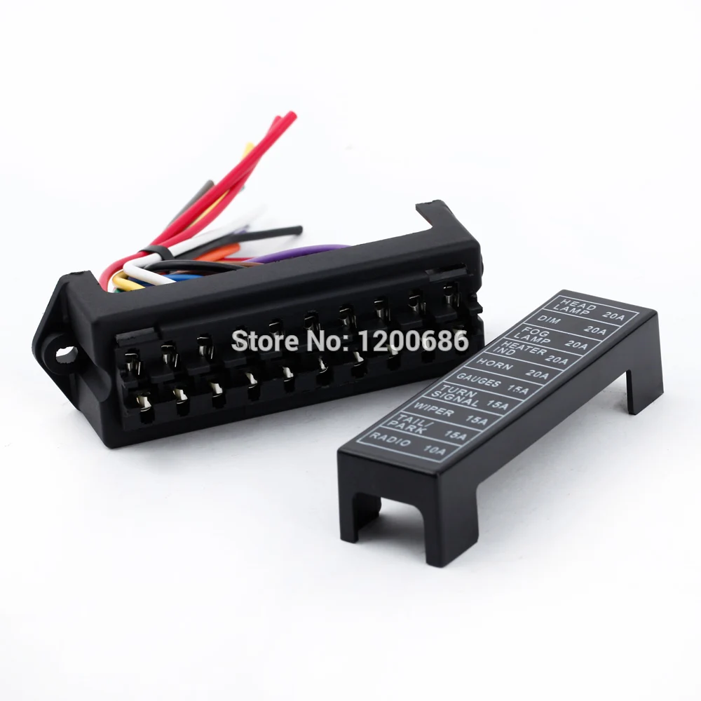 

10 Way Blade Fuse Circuit Box DC 12v 24v 32V Circuit Car Trailer Auto Fuse Box Block Holder ATC ATO 2-input 10-ouput Wire