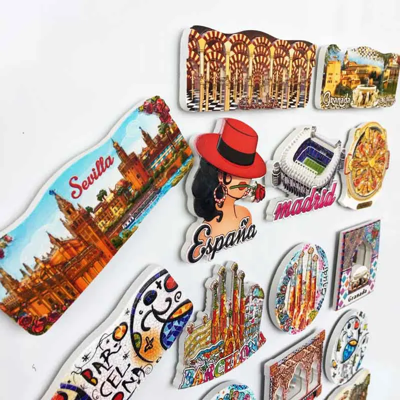 World and CityTourist Souvenirs of Spanish Landmarks Barcelona Madrid Granada Sevilla Toledo Cordoba Spain Fridge Magnet Decor