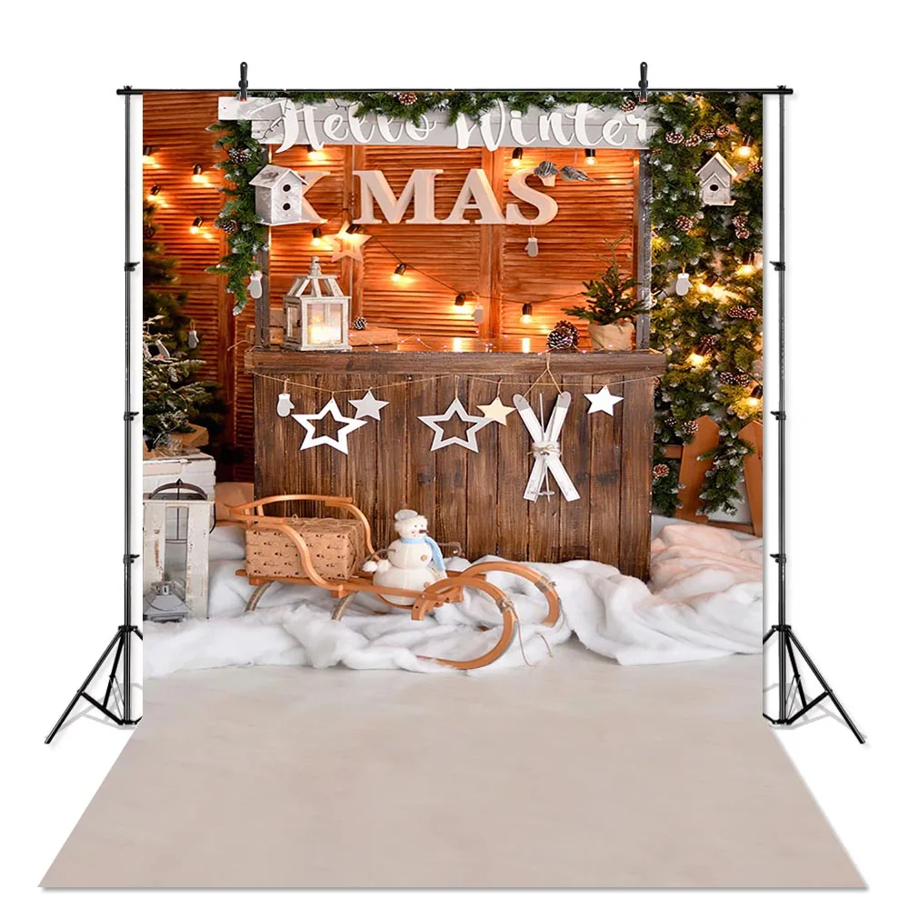 Indoor Winter Christmas Photography Backdrops for Child Portrait Photoshoot Xmas Wood Wall Backdrop for Photo Studio Background