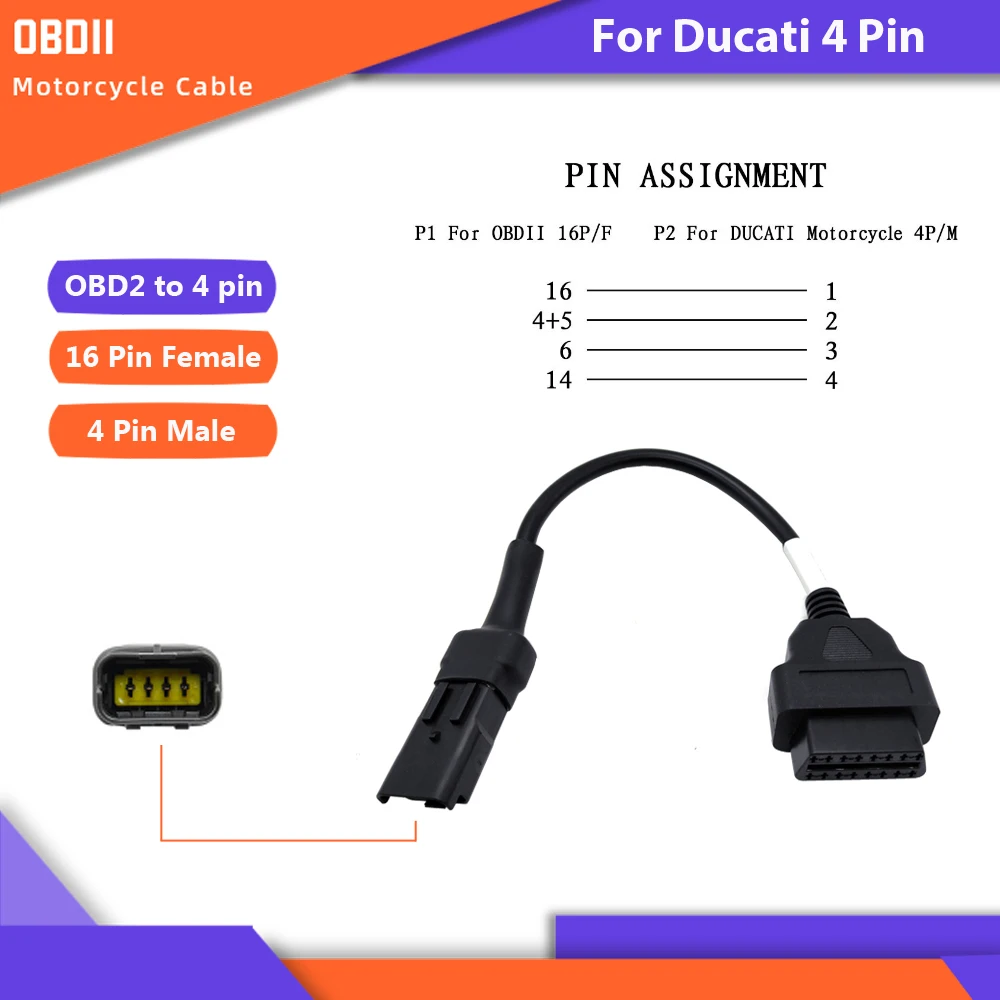 For Ducati OBD Motorcycle Diagnostic Cable Motorbike 4 Pin Plug Cable 4Pin to OBD2 16 pin Adapter