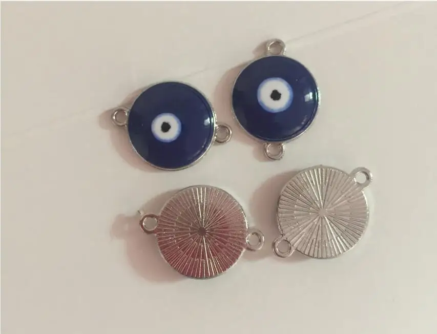 100pcs  16x15mm SIlver Bottom color Blue Evil Eyes design charms connectors  bracelet beads DIY Accessory Jewelry