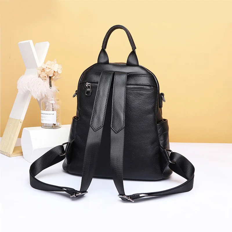 Women Backpack Cowhide Genuine Leather Vintage Knapsack Colleague Girls Student School Bag Lady Travel Packsack Shoulder Bags