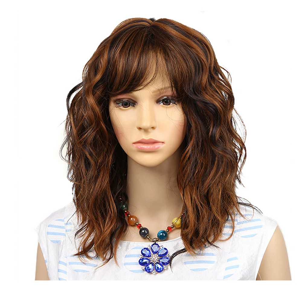 Amir Short Bob Wig Synthetic Natural Side Bangs Curly Heat Resistant Hair for Women Blonde Natural Wave Shoulder Length Cosplay