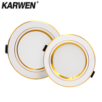 KARWEN 5W 9W 12W 15W 18W LED Downlight AC 220V 230V 240V Ceiling light bulb Gold Body Led spotlight for living room