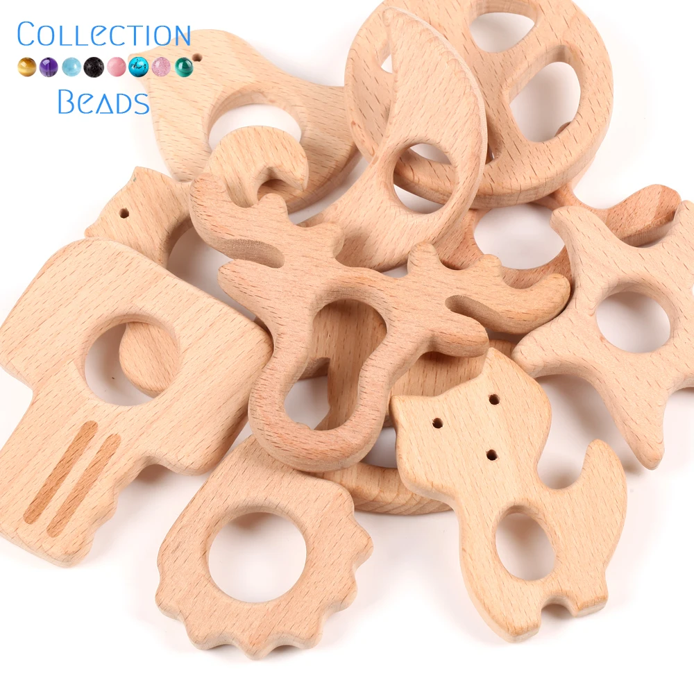 1/3/10Pcs Wooden Teething Animal Heart Star Car Steamship Shaped Safe Bite Wood Toys Diy Accessories