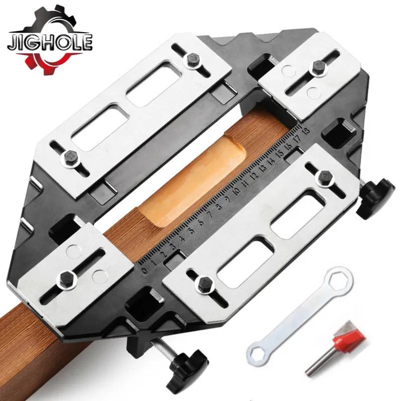 Woodworking Hinge Slotting Locator W/ Router Bit Alloy Lock Guide Plate Slotting Opener Jig Slot Machine Installation Lock Fixer