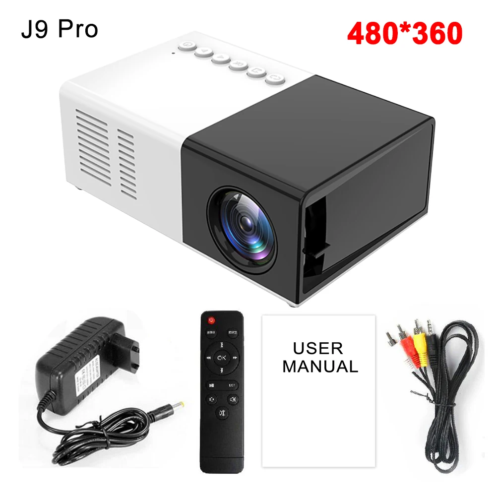 Nowy projektor J9 Pro 1000 lumenów 480x360 pikseli 3,5 mm Audio HDMI USB Mini projektor LED domowy odtwarzacz multimedialny PK YG300