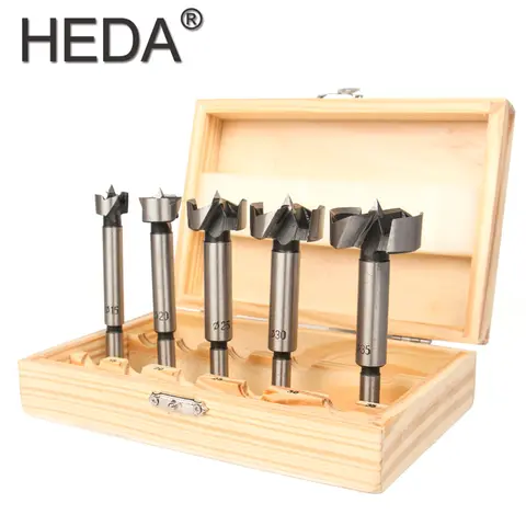 라운드 생크 텅스텐 카바이드 셀프 센터링 홀 톱 커터, 목공 포스너 드릴 비트 도구 세트, 키트 당 10, 15, 20, 25, 30, 35mm, 5 개