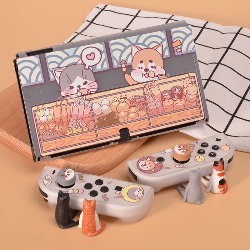 Leuke Kat Hond Cartoon Schakelaar Oled Shell Matte Tpu Pc Cover Joycon Controller Beschermhoes Voor Nintendo Switch Oled Accessoires