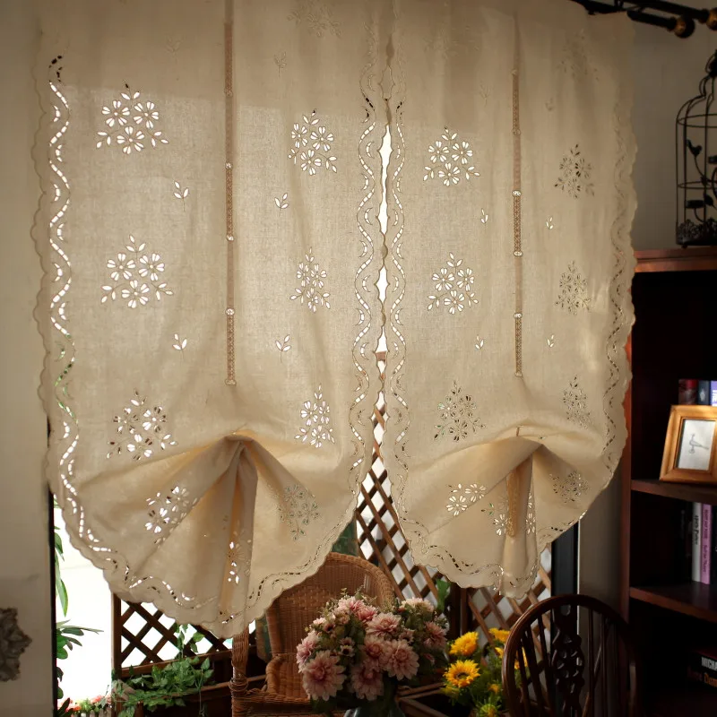 

Retro sector half lifting curtain embroidery Roman kitchen curtain pull curtain shefon balloon curtain balcony windows QQ