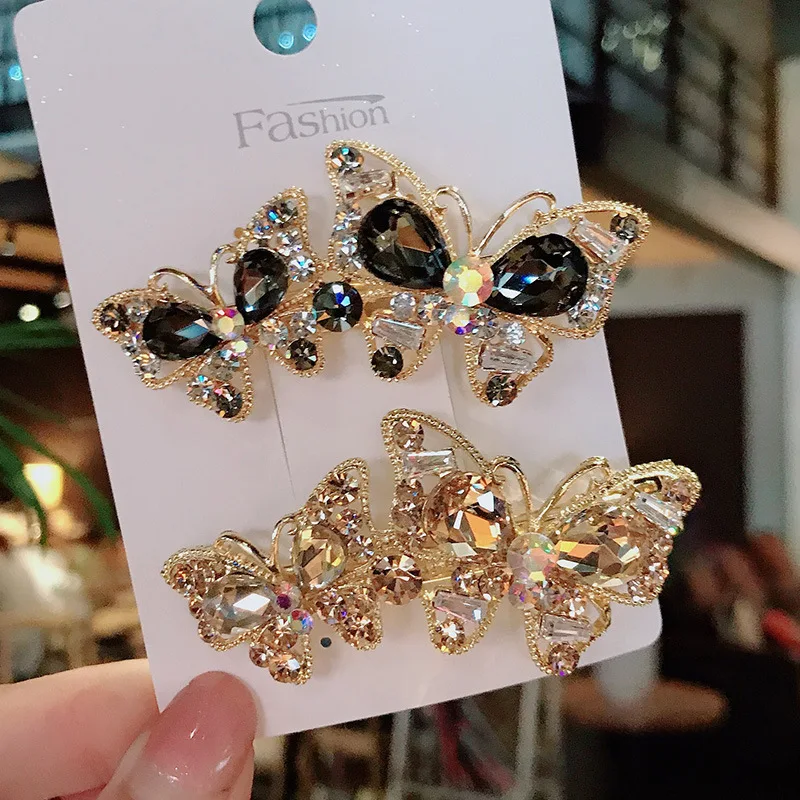 Retro Full Diamond Bangs Hairpin Female Fashion Cute Hairpin Back Head Rhinestone Hair Accessories Rhinestone Butterfly Hairpin