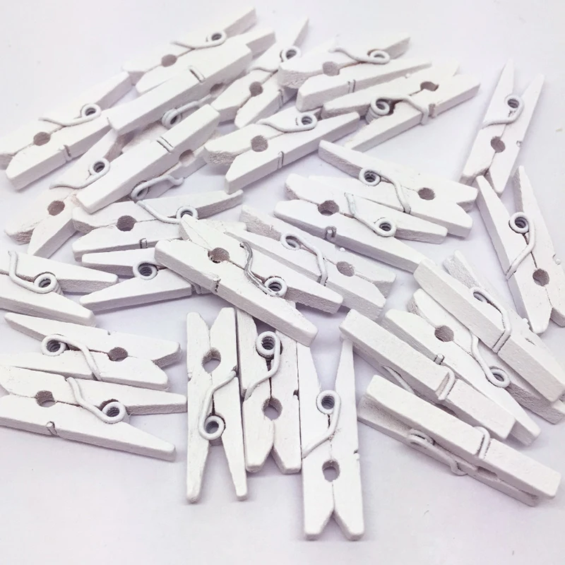 50pcs/set White Small Wooden Clips for Natural DIY Clip Wall Decoration Photo Paper Peg Clothespin Craft Household Wood Clip