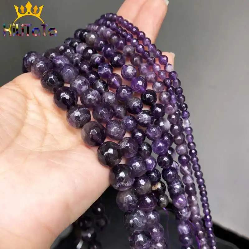 Natural Stone Beads Faceted Amethysts Loose Spacer Beads For Jewelry Making DIY Earrings Bracelet Accessories 15\'\' 4/6/8/10/12mm