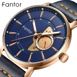 Fantor Top Brand Luxury Watch Men Blue Leather Watch Business Fashion Man Quartz Wristwatch Mens High Quality Quartz Watches