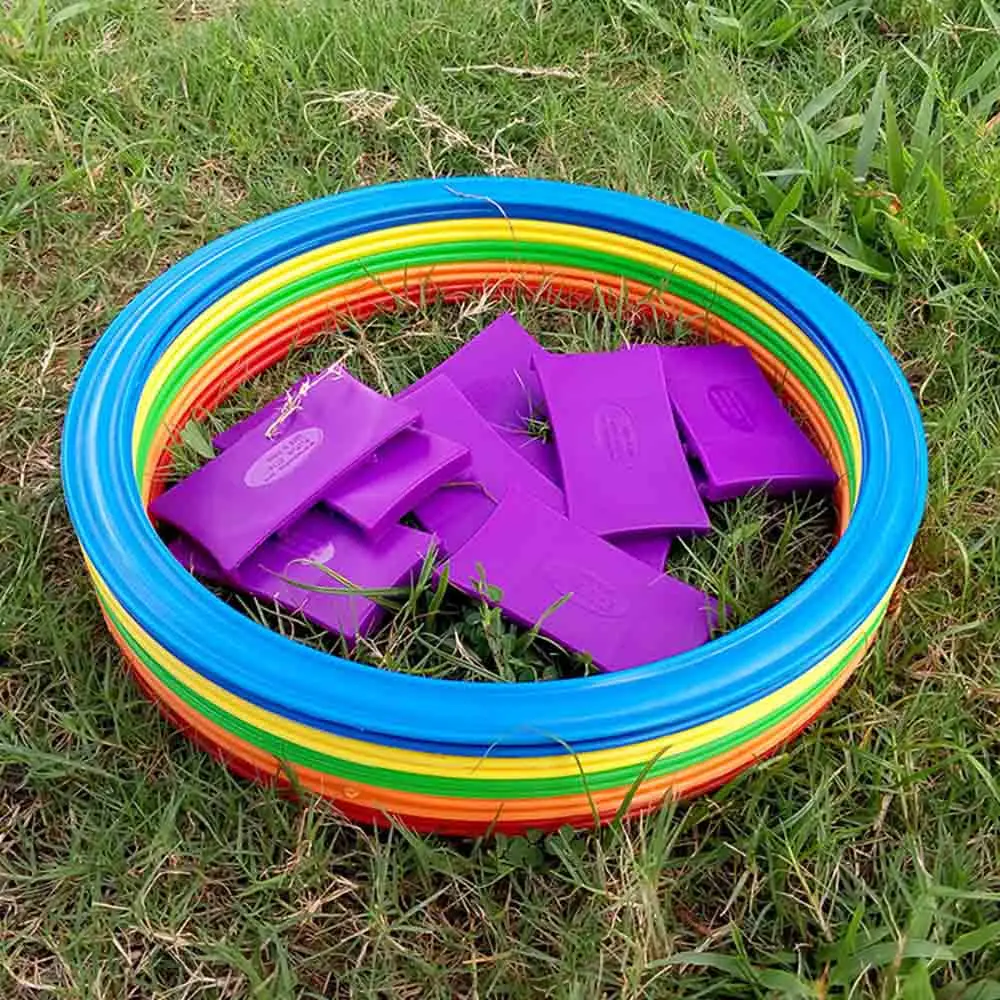 Outdoor Kids Funny Physical Training Sport Toys Lattice Jump Ring Set Game with 10 Hoops 10 Connectors for Park Play Boys Girls