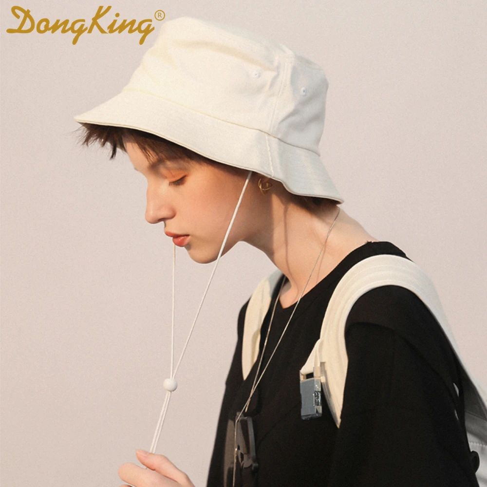 DongKing Big Size Bucket Hats Windproof String Hat Big Large Head Outdoor Bucket Caps Top Quality Cotton Pig Nose Buckle Adult