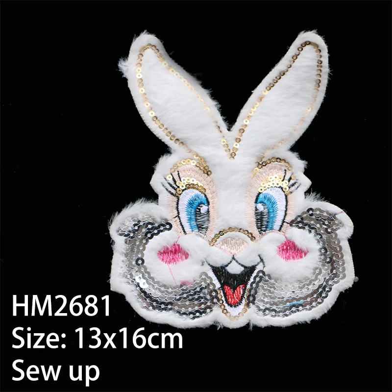 Cartoon Color Flannel Patch Rabbit Sequins Icon Embroidered Applique Patches For Kawaii Clothes DIY Iron on Badges on a Backpack