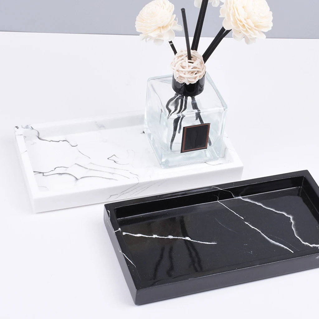 Household Storage Tray Marble Resin Tray for Bathroom Rectangular Jewelry Storage Tray Kitchen Dish Storage Plates