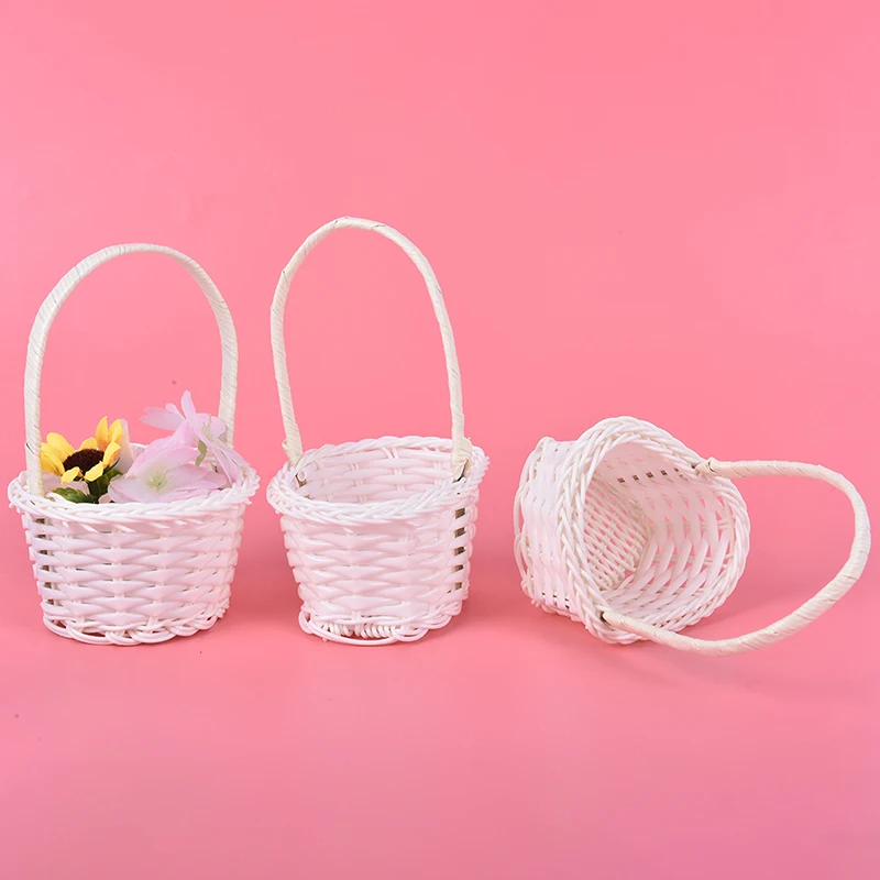 1Pcs Mini Plastic Hand-woven Storage Baskets Weaving Storage Baskets Fabric Flower Basket Fruit Rattan Cosmetics Tea Picnic Bags