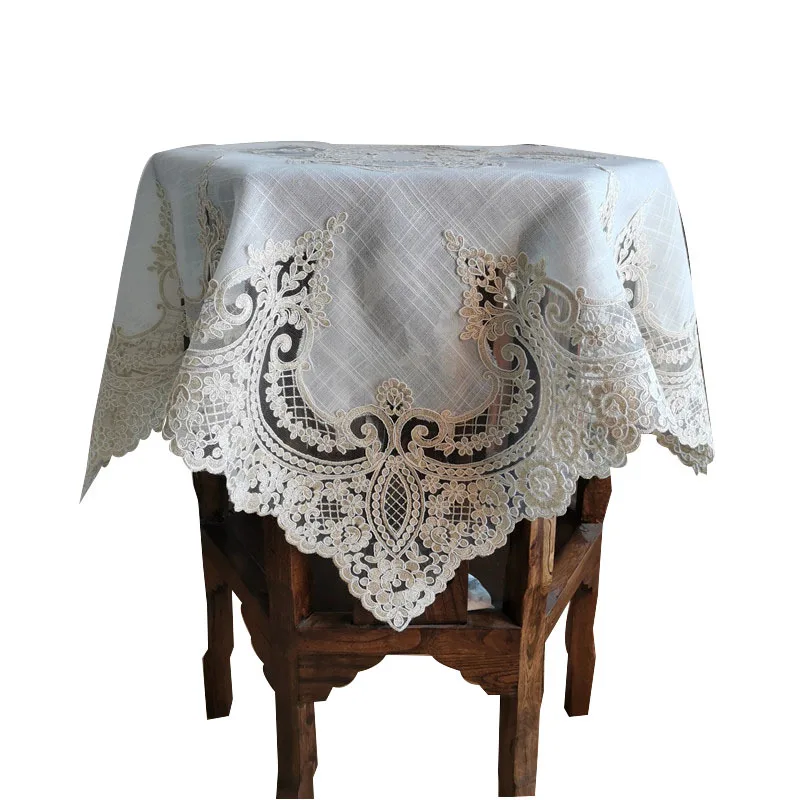Quality European Cotton And Linen Fabric Lace Embroidery Retro Tablecloth Balcony Bedroom Small Round Table Cloth Mantel Nappe