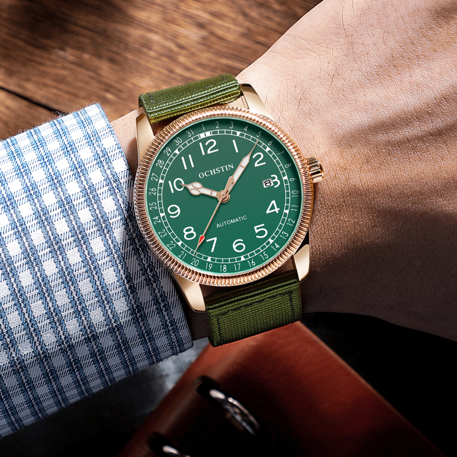 Watches Man Mechanical Automatic Men Watch Retro Nylon Luminous Wristwatch Top Brand Luxury OCHSTIN Male Green Fashion Clock