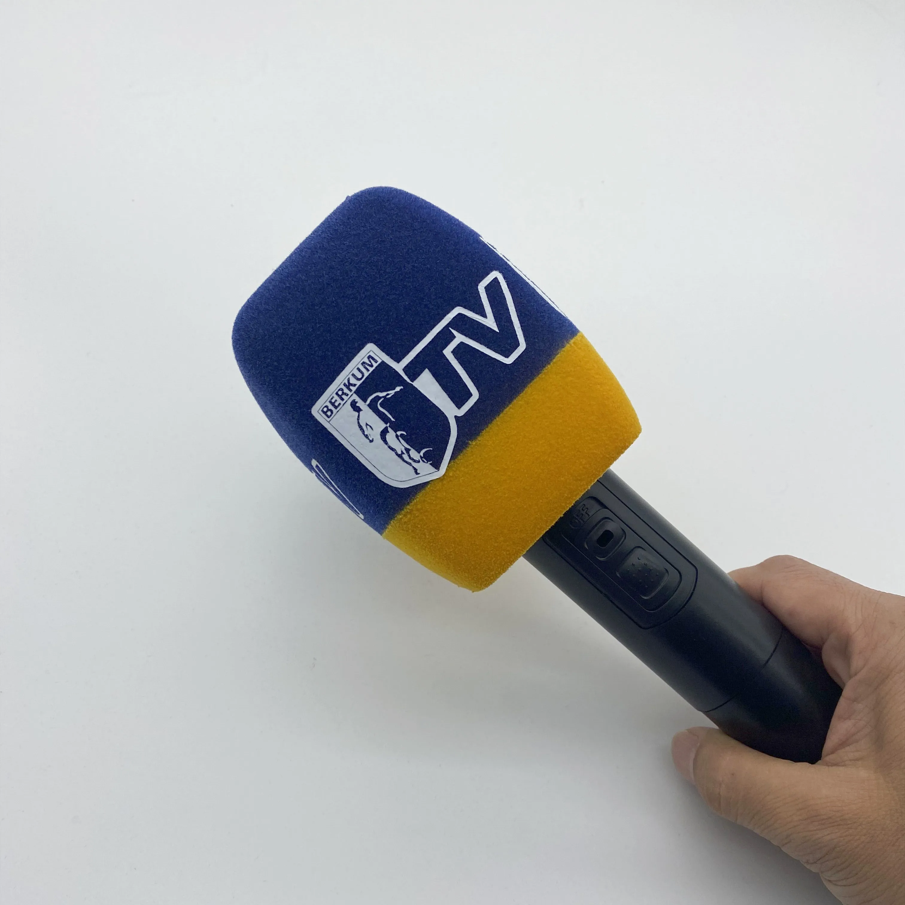 Customized Logo Square Flocking Microphone Sponge Printing Covers Mic Windscreens Logo Foam For TV Stations Reporters Interview