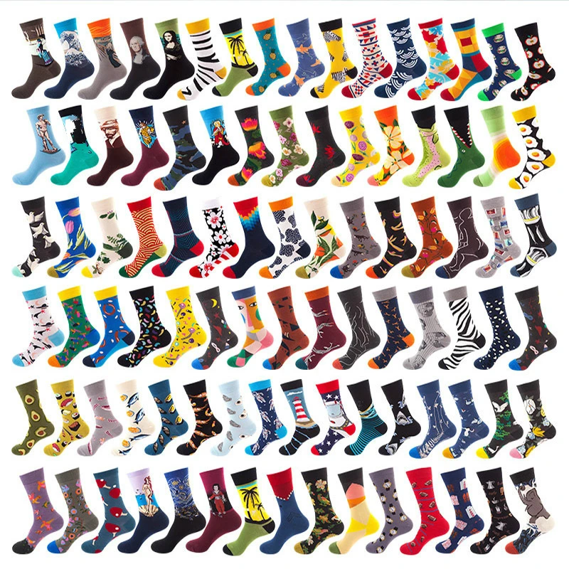 1 Pair Men Socks Combed Cotton Colorful Funny Socks New  Autumn Winter Happy Socks For Business Causal Dress Wedding Gift