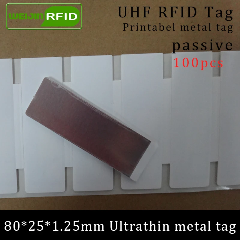 

UHF RFID ultrathin metal tag 80*25*1.25mm 902-928MHz Impinj NXP EPC 100pcs free shipping printable synthetic passive RFID tag