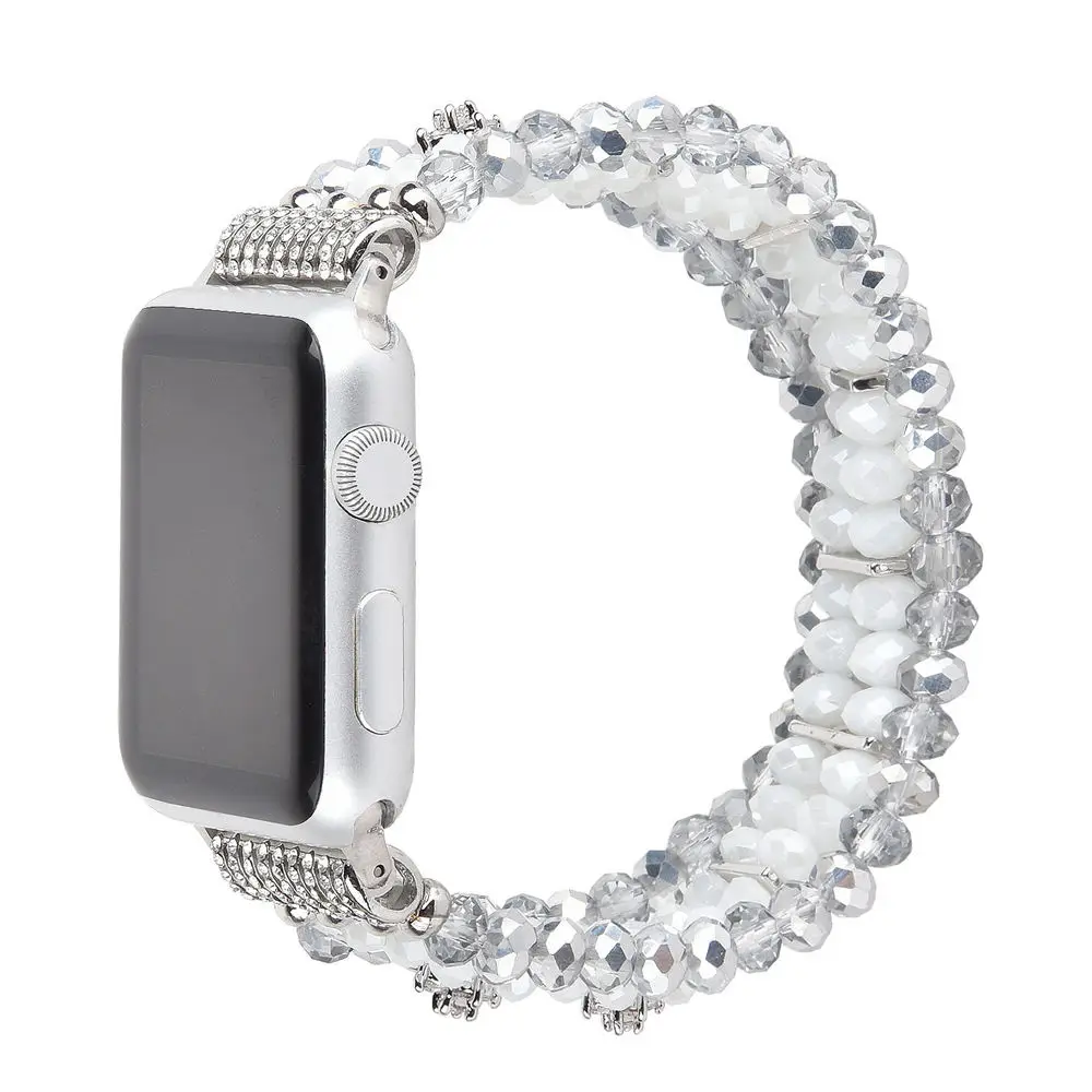 Women Natural Pearl Bracelet For Apple Watch iWatch Strap Elastic Stretch Watchband For Apple Watch 38mm 42mm 40mm 44mm Band